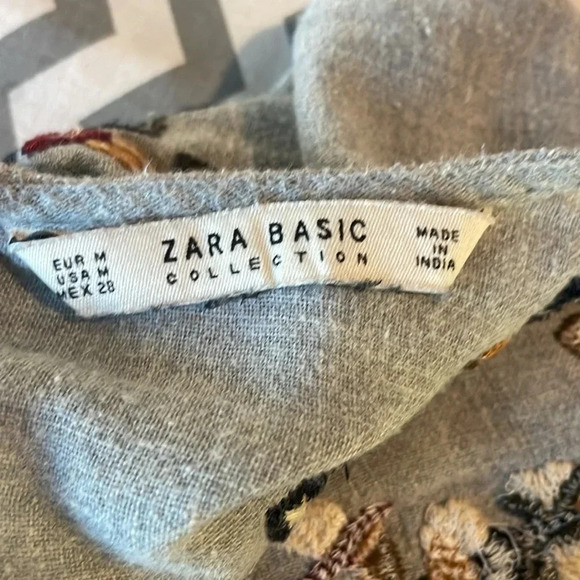 Zara basic embroidered bohemian open back with long tie size M light blue/gray - Picture 5 of 8